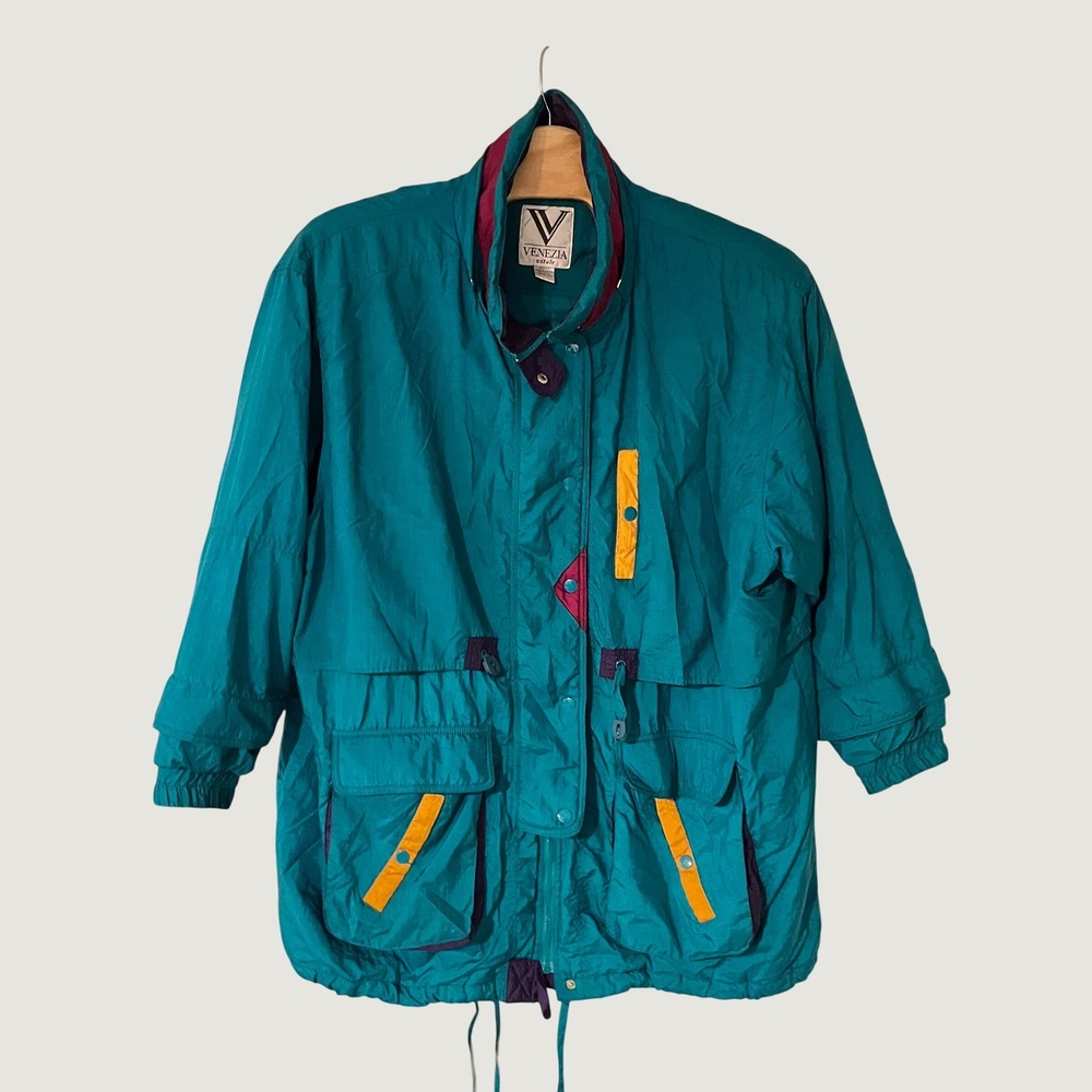 Venezia Sport Vintage 80s 90s Colorblock Windbreaker Teal Purple Jacket 26/28